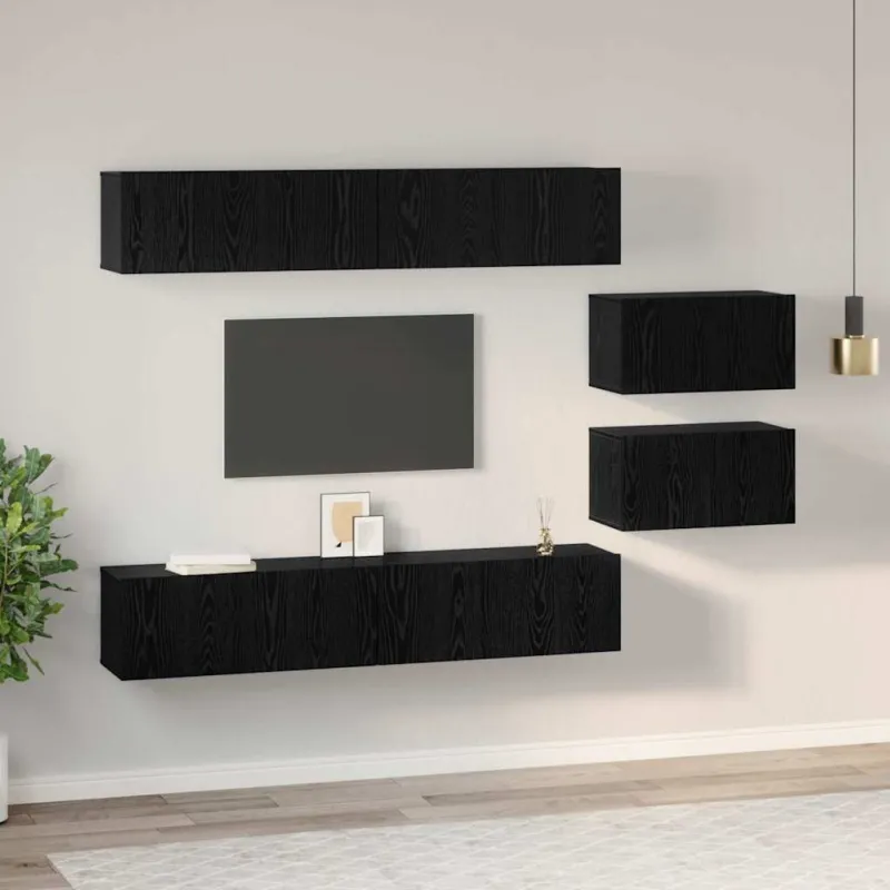 TV spintelių komplektas 6 pcs Juodas ąžuolas Apdirbta mediena