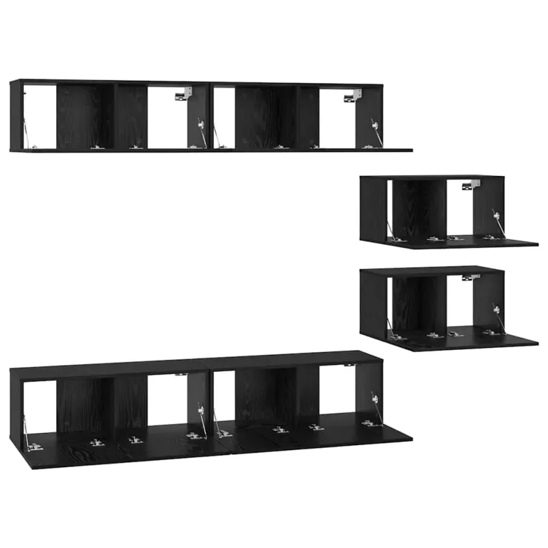 TV spintelių komplektas 6 pcs Juodas ąžuolas Apdirbta mediena
