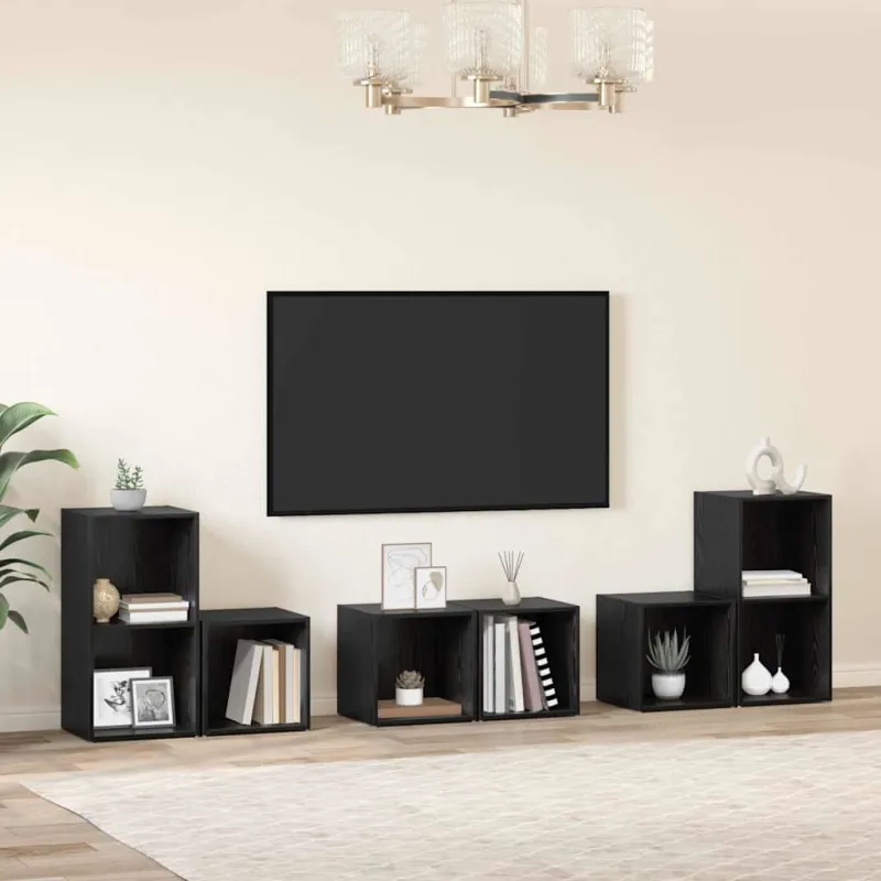 TV spintelių komplektas 6 pcs Juodas ąžuolas Apdirbta mediena