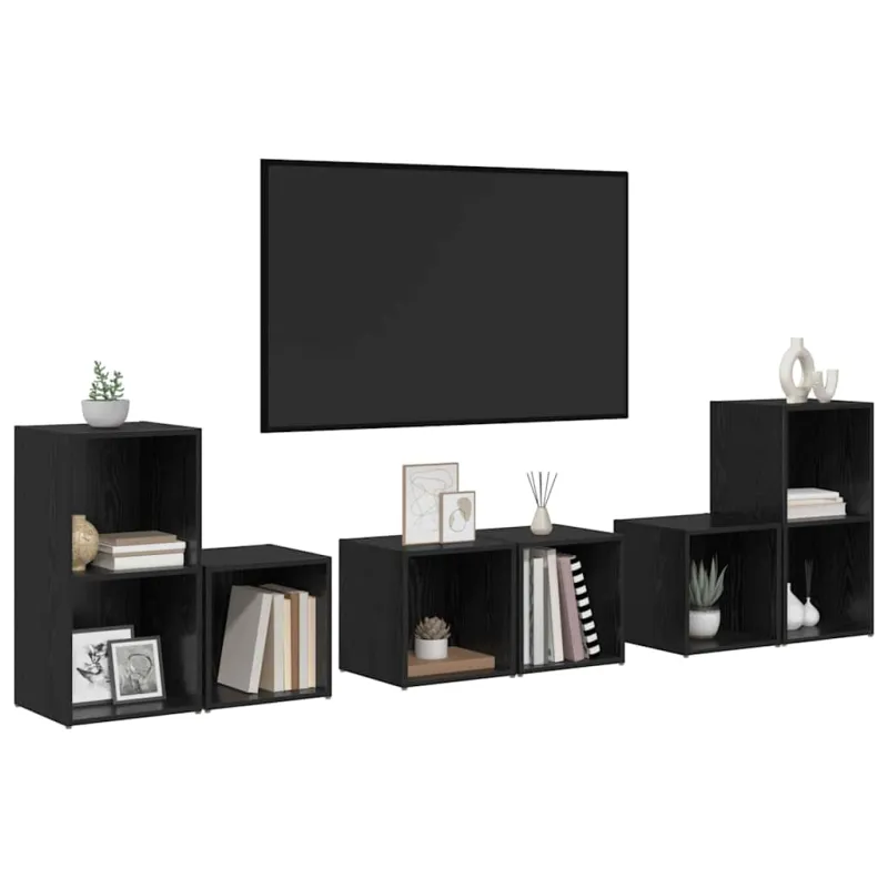 TV spintelių komplektas 6 pcs Juodas ąžuolas Apdirbta mediena