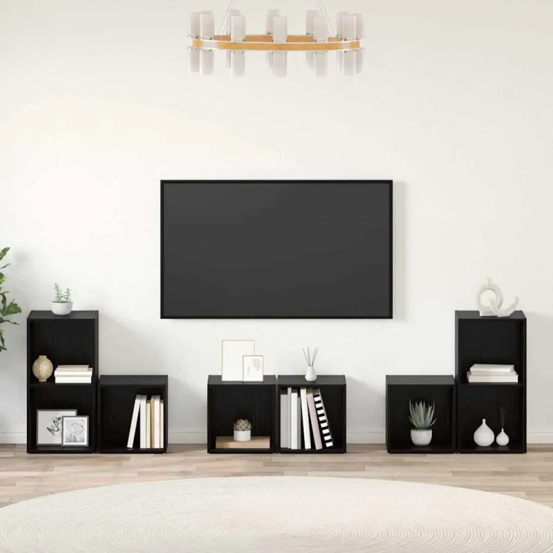 TV spintelių komplektas 6 pcs Juodas ąžuolas Apdirbta mediena