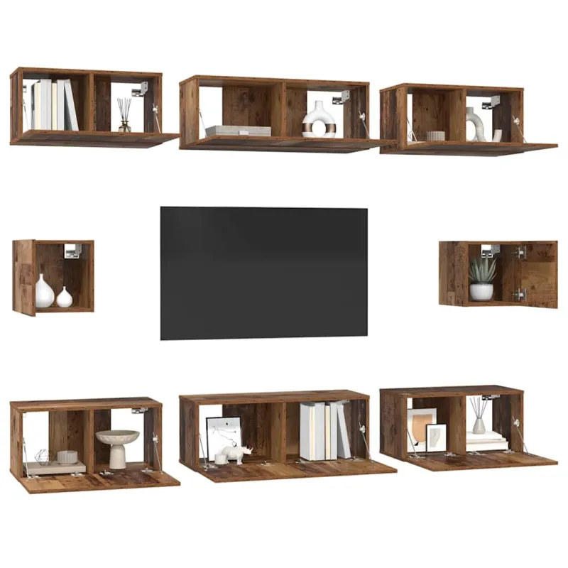 TV spintelių komplektas 8 pcs Senovinis medis Apdirbta mediena