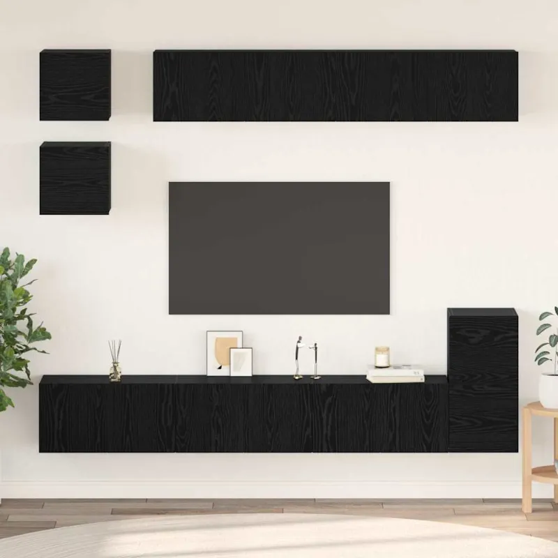 TV spintelių komplektas 8 pcs Juodas ąžuolas Apdirbta mediena