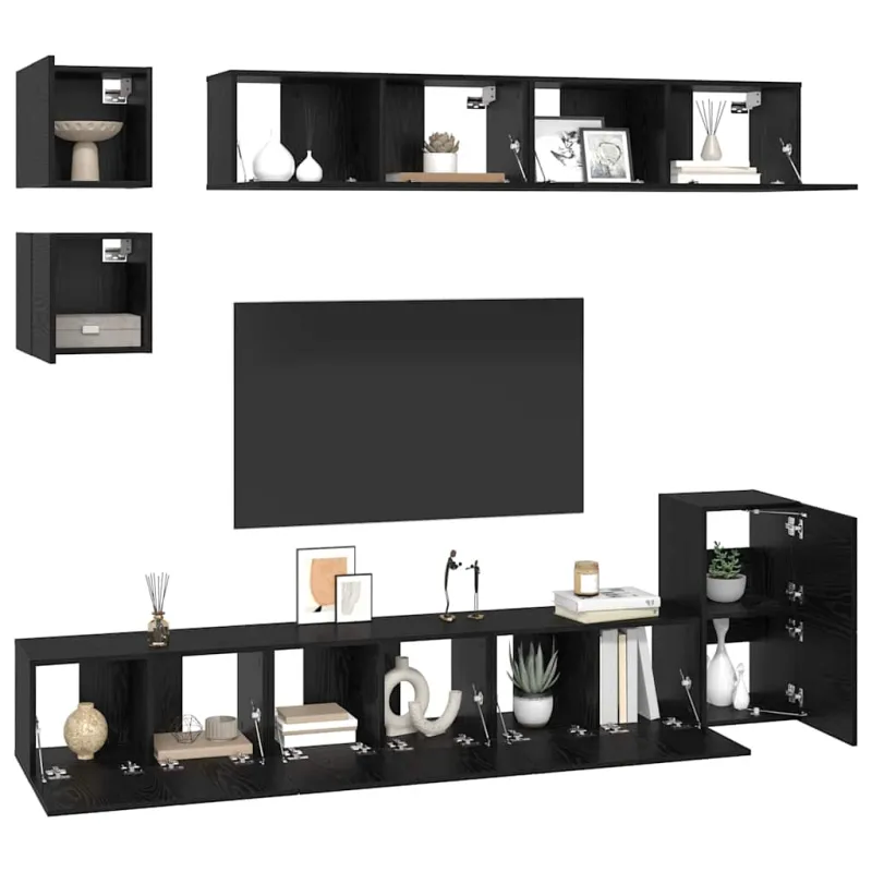 TV spintelių komplektas 8 pcs Juodas ąžuolas Apdirbta mediena