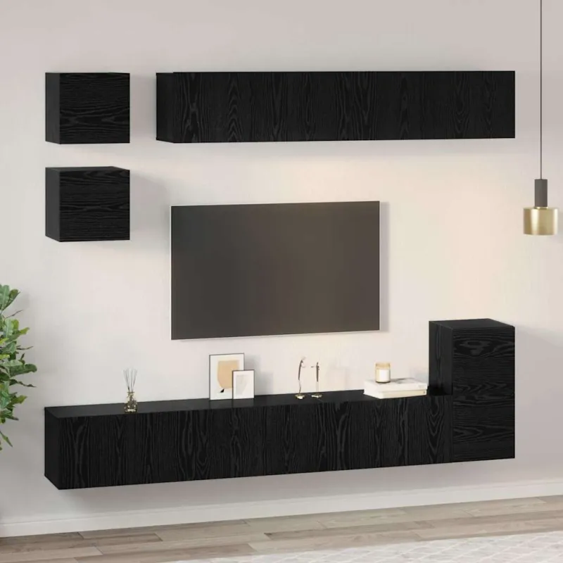 TV spintelių komplektas 8 pcs Juodas ąžuolas Apdirbta mediena
