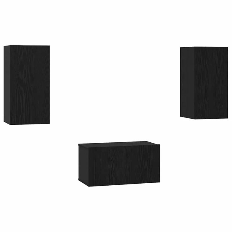 TV spintelių komplektas 3 pcs Juodas ąžuolas Apdirbta mediena