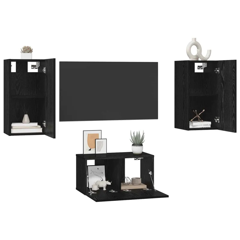 TV spintelių komplektas 3 pcs Juodas ąžuolas Apdirbta mediena