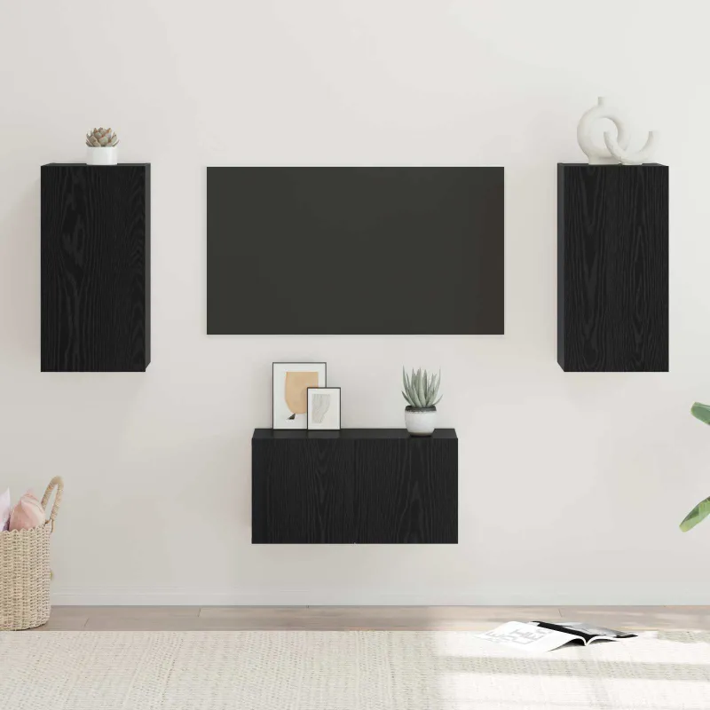 TV spintelių komplektas 3 pcs Juodas ąžuolas Apdirbta mediena