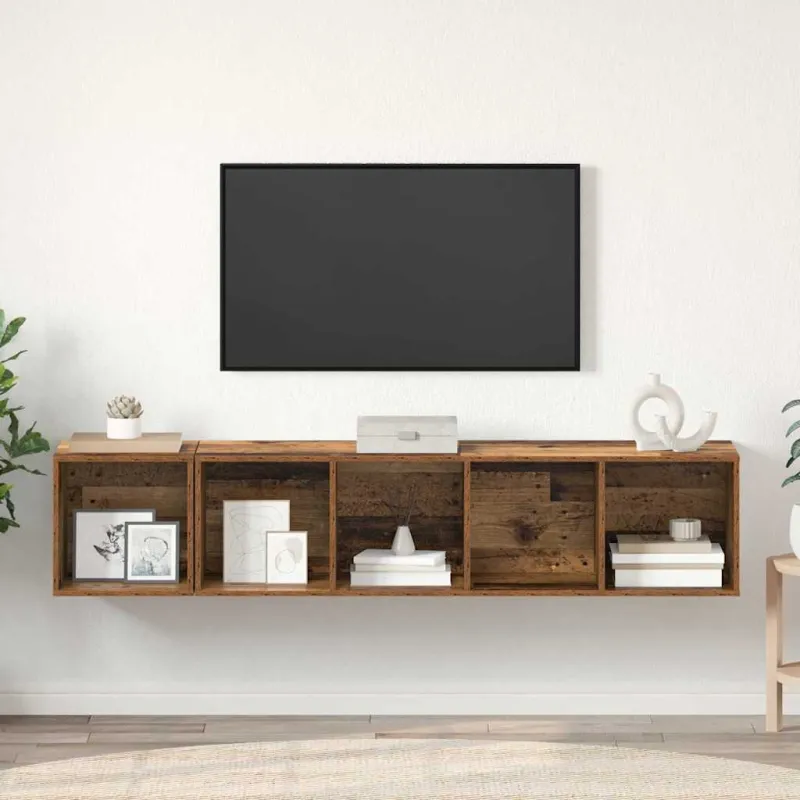 TV spintelės komplektas 2 pcs Senovinis medis Apdirbta mediena