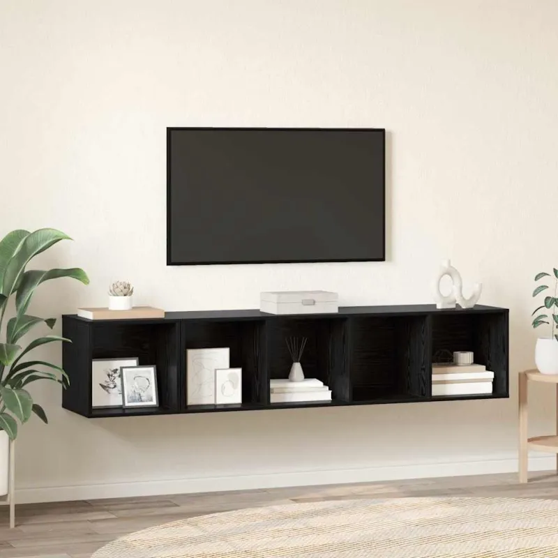 TV spintelės komplektas 2 pcs Juodas ąžuolas Apdirbta mediena