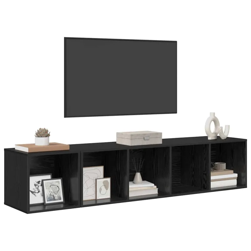 TV spintelės komplektas 2 pcs Juodas ąžuolas Apdirbta mediena