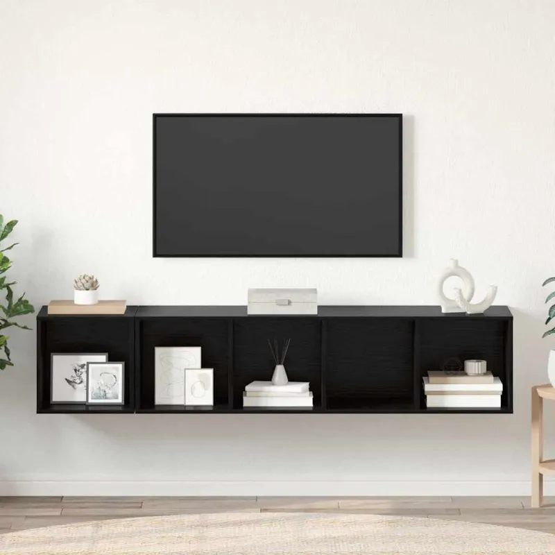 TV spintelės komplektas 2 pcs Juodas ąžuolas Apdirbta mediena