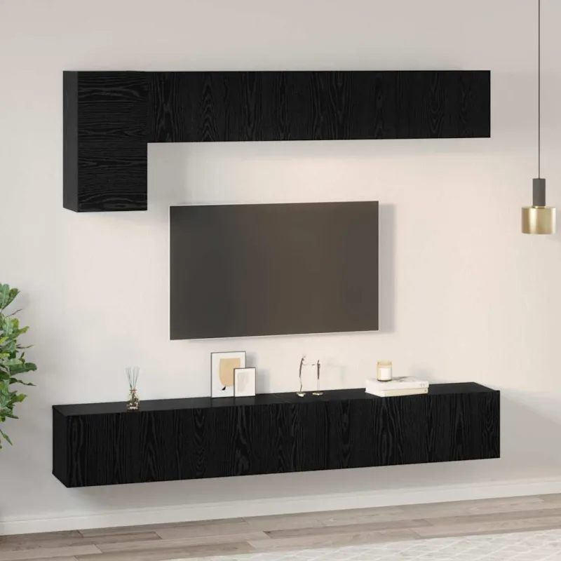 TV spintelių komplektas 5 pcs Juodas ąžuolas Apdirbta mediena