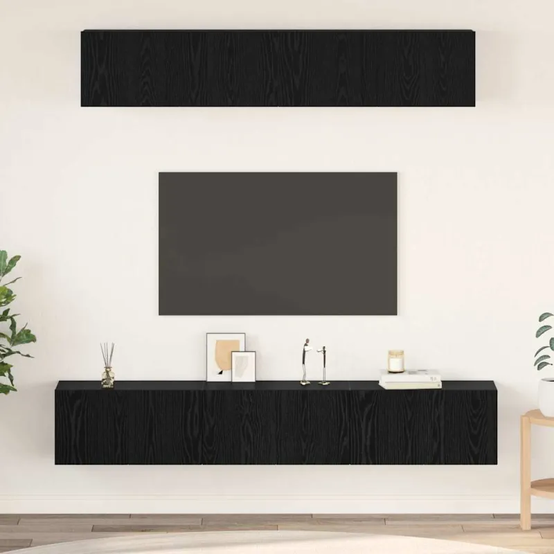 TV spintelių komplektas 5 pcs Juodas ąžuolas Apdirbta mediena