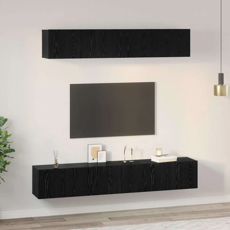 TV spintelių komplektas 5 pcs Juodas ąžuolas Apdirbta mediena
