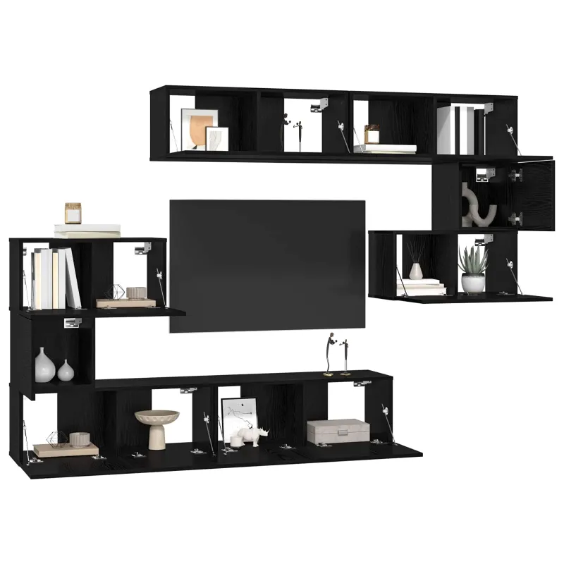 TV spintelių komplektas 8 pcs Juodas ąžuolas Apdirbta mediena