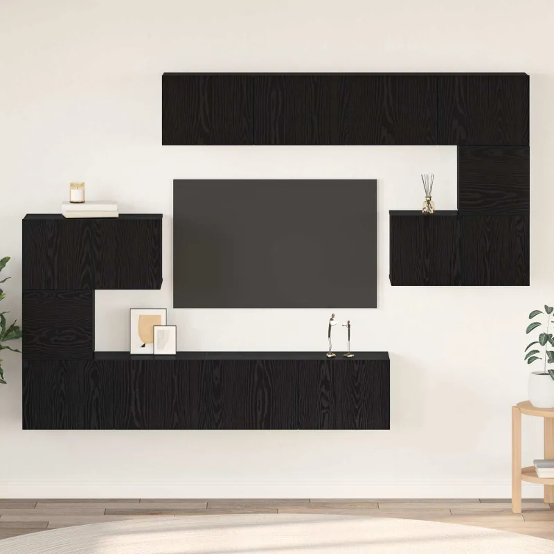 TV spintelių komplektas 8 pcs Juodas ąžuolas Apdirbta mediena