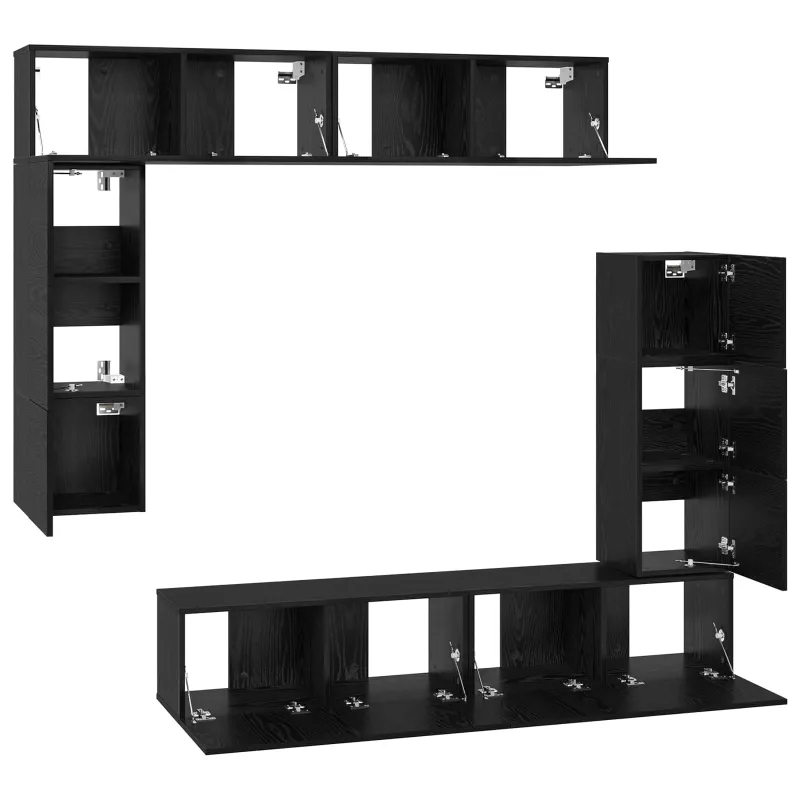 TV spintelių komplektas 8 pcs Juodas ąžuolas Apdirbta mediena