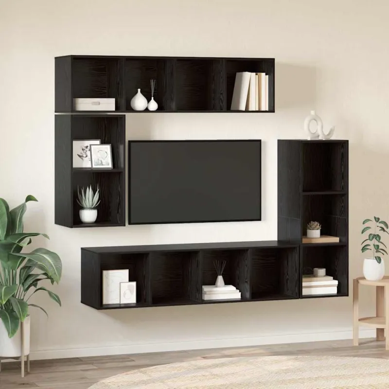 TV spintelių komplektas 4 pcs Juodas ąžuolas Apdirbta mediena