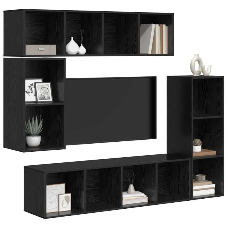 TV spintelių komplektas 4 pcs Juodas ąžuolas Apdirbta mediena