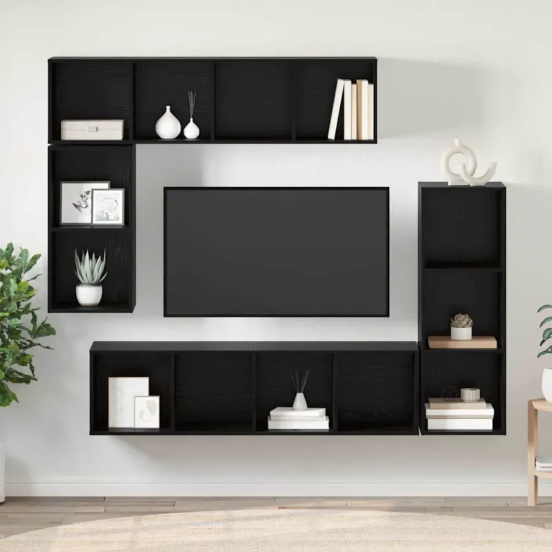TV spintelių komplektas 4 pcs Juodas ąžuolas Apdirbta mediena