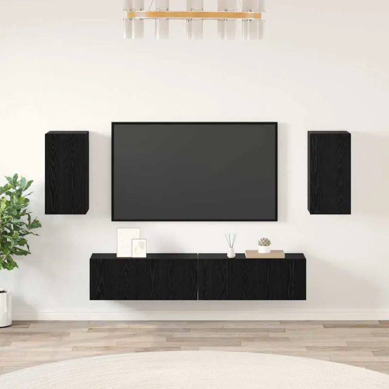 TV spintelių komplektas 4 pcs Juodas ąžuolas Apdirbta mediena