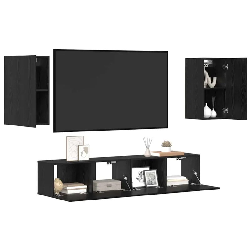TV spintelių komplektas 4 pcs Juodas ąžuolas Apdirbta mediena