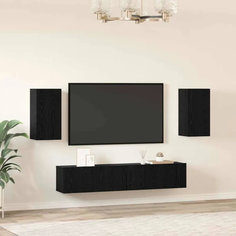 TV spintelių komplektas 4 pcs Juodas ąžuolas Apdirbta mediena