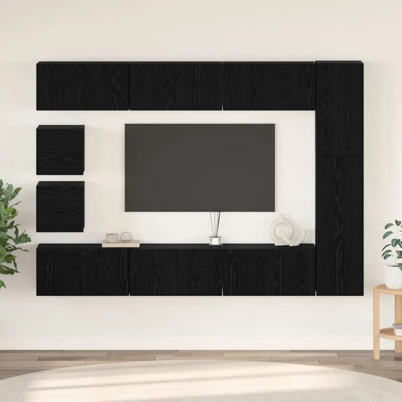 TV spintelių komplektas 10 pcs Juodas ąžuolas Apdirbta mediena