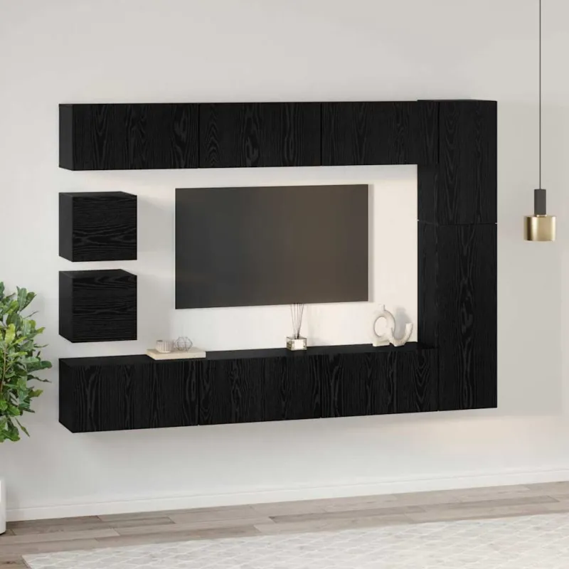 TV spintelių komplektas 10 pcs Juodas ąžuolas Apdirbta mediena