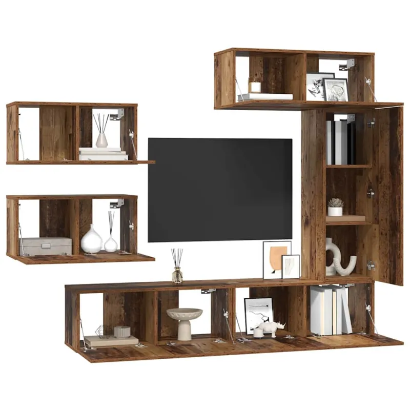 TV spintelių komplektas 6 pcs Senovinis medis Apdirbta mediena