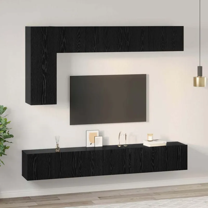 TV spintelių komplektas 6 pcs Juodas ąžuolas Apdirbta mediena