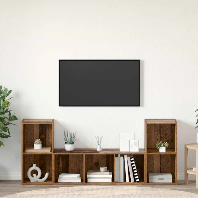 TV spintelių komplektas 3 pcs Ruda Apdirbta mediena