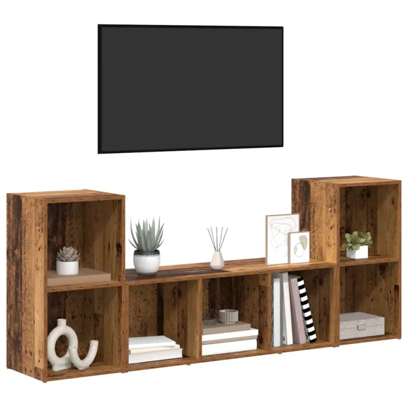 TV spintelių komplektas 3 pcs Ruda Apdirbta mediena