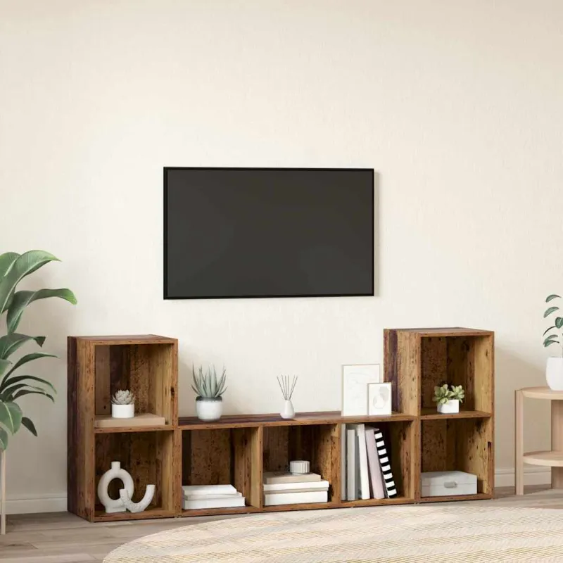 TV spintelių komplektas 3 pcs Ruda Apdirbta mediena