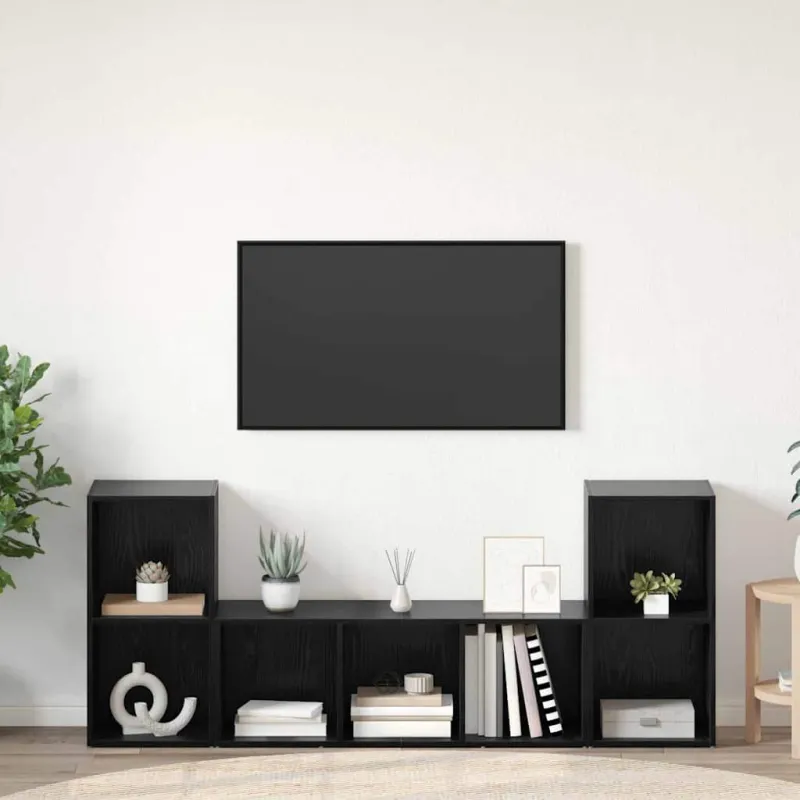TV spintelių komplektas 3 pcs Juoda Apdirbta mediena