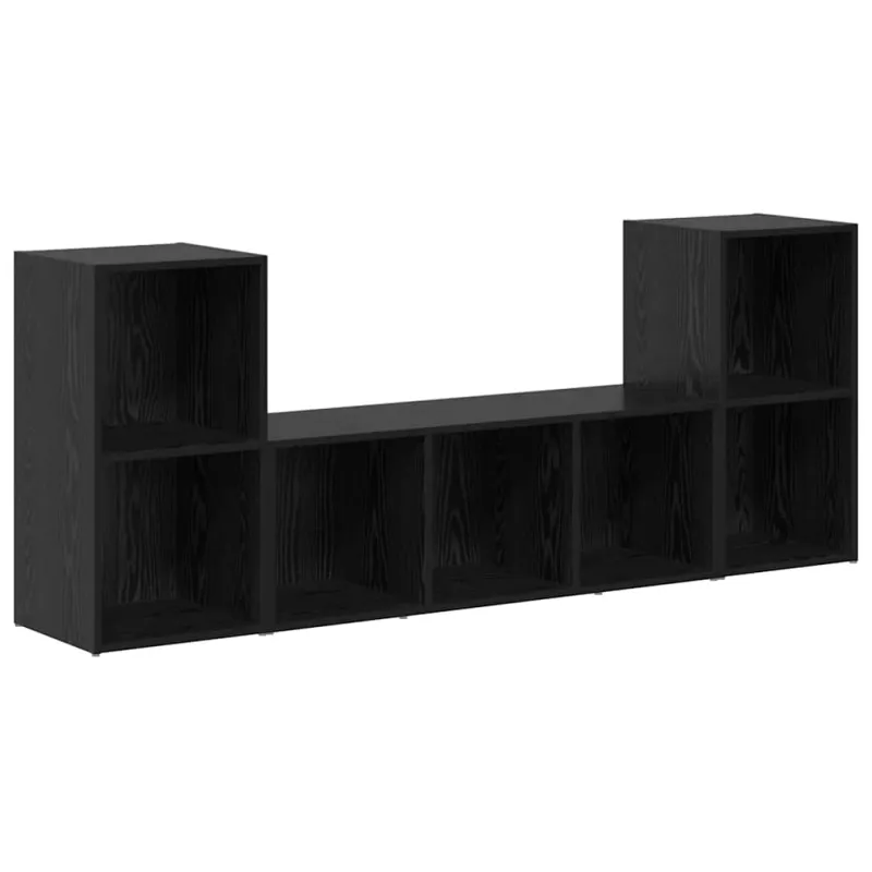 TV spintelių komplektas 3 pcs Juoda Apdirbta mediena