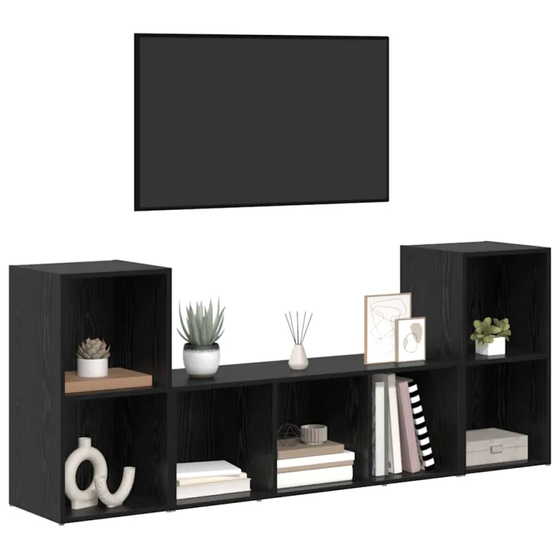 TV spintelių komplektas 3 pcs Juoda Apdirbta mediena