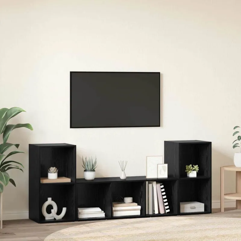 TV spintelių komplektas 3 pcs Juoda Apdirbta mediena
