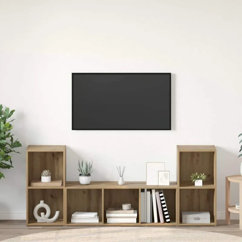 TV spintelių komplektas 3 pcs Ruda Apdirbta mediena