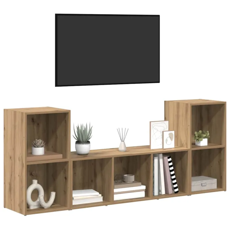 TV spintelių komplektas 3 pcs Ruda Apdirbta mediena