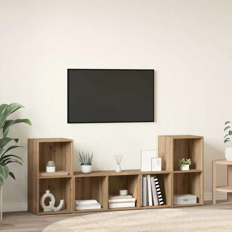 TV spintelių komplektas 3 pcs Ruda Apdirbta mediena