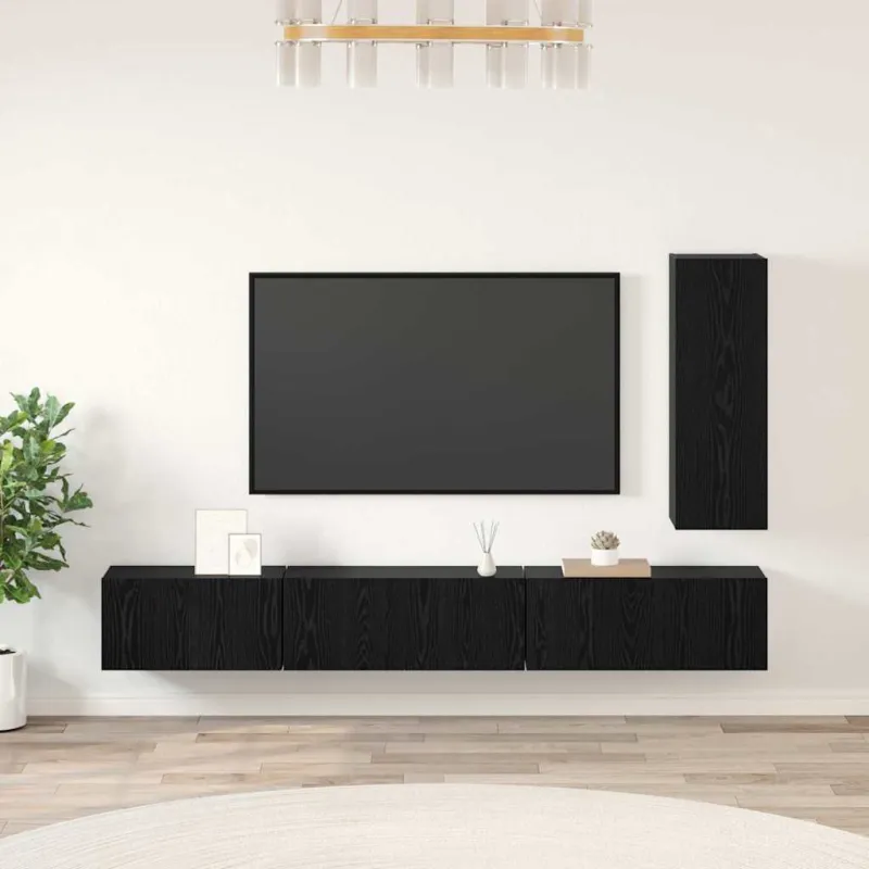 TV spintelių komplektas 4 pcs Juodas ąžuolas Apdirbta mediena