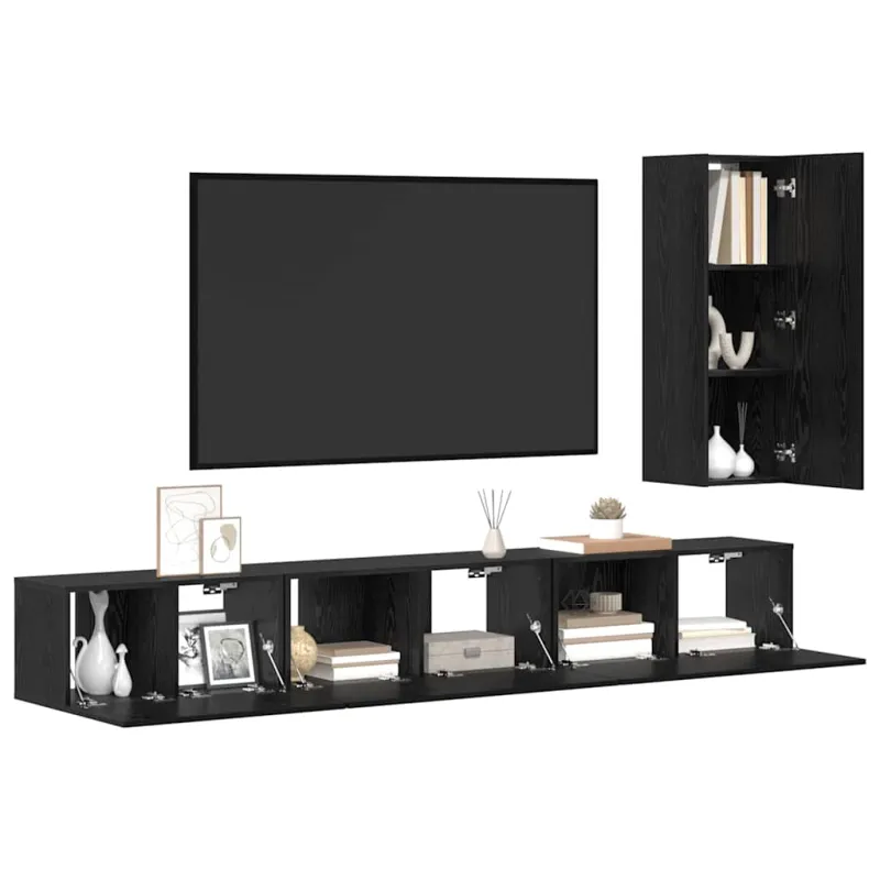 TV spintelių komplektas 4 pcs Juodas ąžuolas Apdirbta mediena