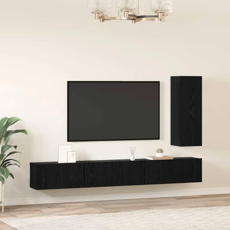 TV spintelių komplektas 4 pcs Juodas ąžuolas Apdirbta mediena