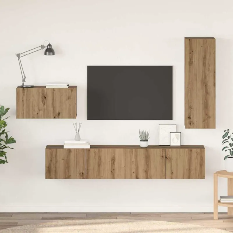 TV spintelių komplektas su stalčių 4 pcs Amatininkų ąžuolas