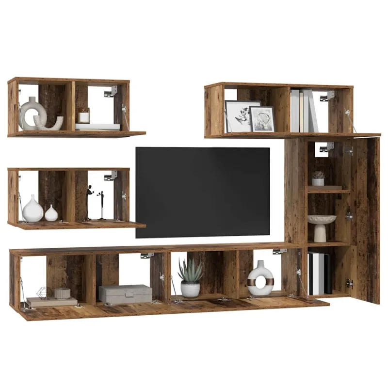 TV spintelių komplektas 6 pcs Senovinis medis Apdirbta mediena