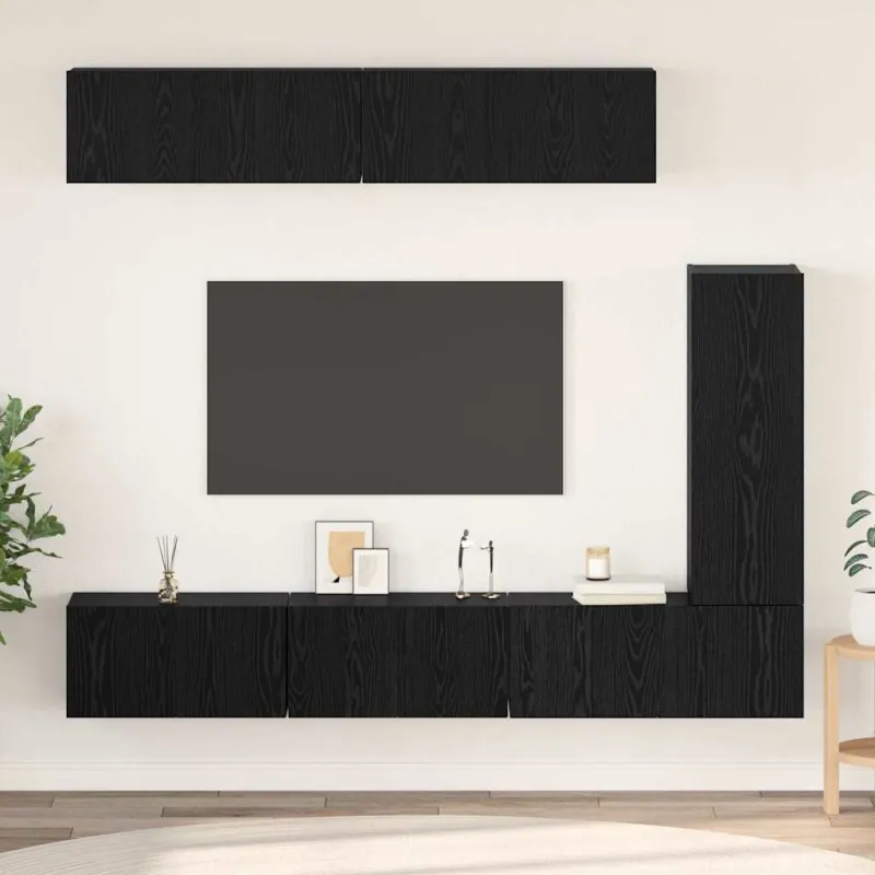 TV spintelių komplektas 6 pcs Juodas ąžuolas Apdirbta mediena
