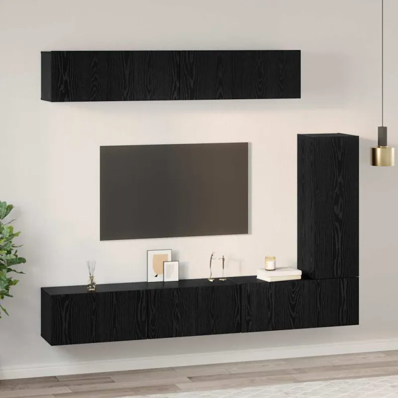 TV spintelių komplektas 6 pcs Juodas ąžuolas Apdirbta mediena