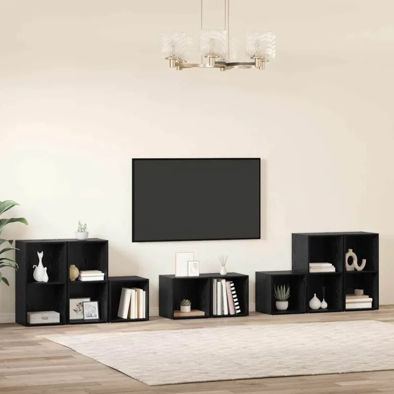TV spintelės komplektas 8 pcs Juodas ąžuolas Apdirbta mediena